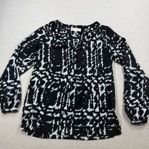 Jones New York Sport Blouse Womens Size S Black White Animal Print V-Neck